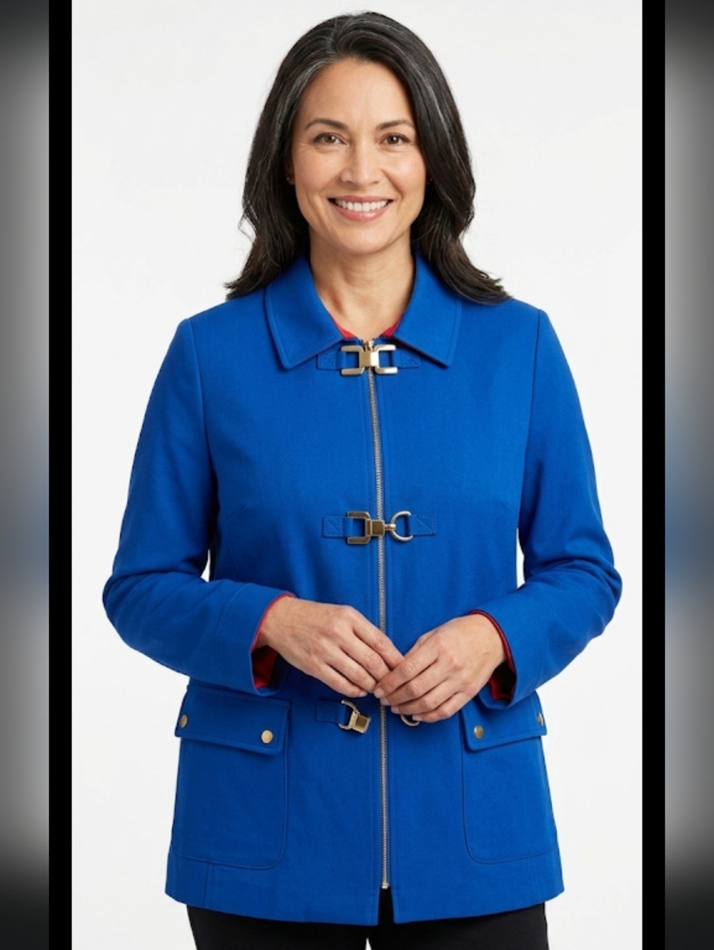 Jones New York Cobalt Blue Trench Coat with Gold Hardware